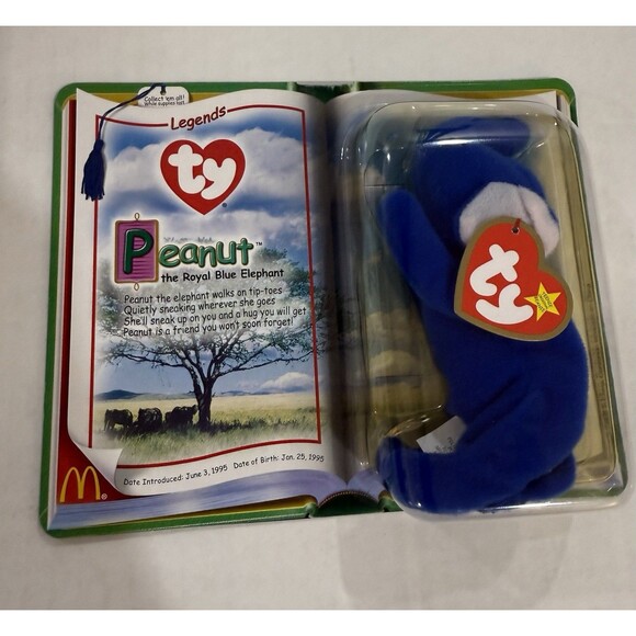 RARE Ty Teenie Legends Peanuts the Royal Blue Elephant DOB 01/25/95 W/ Error - Picture 2 of 8
